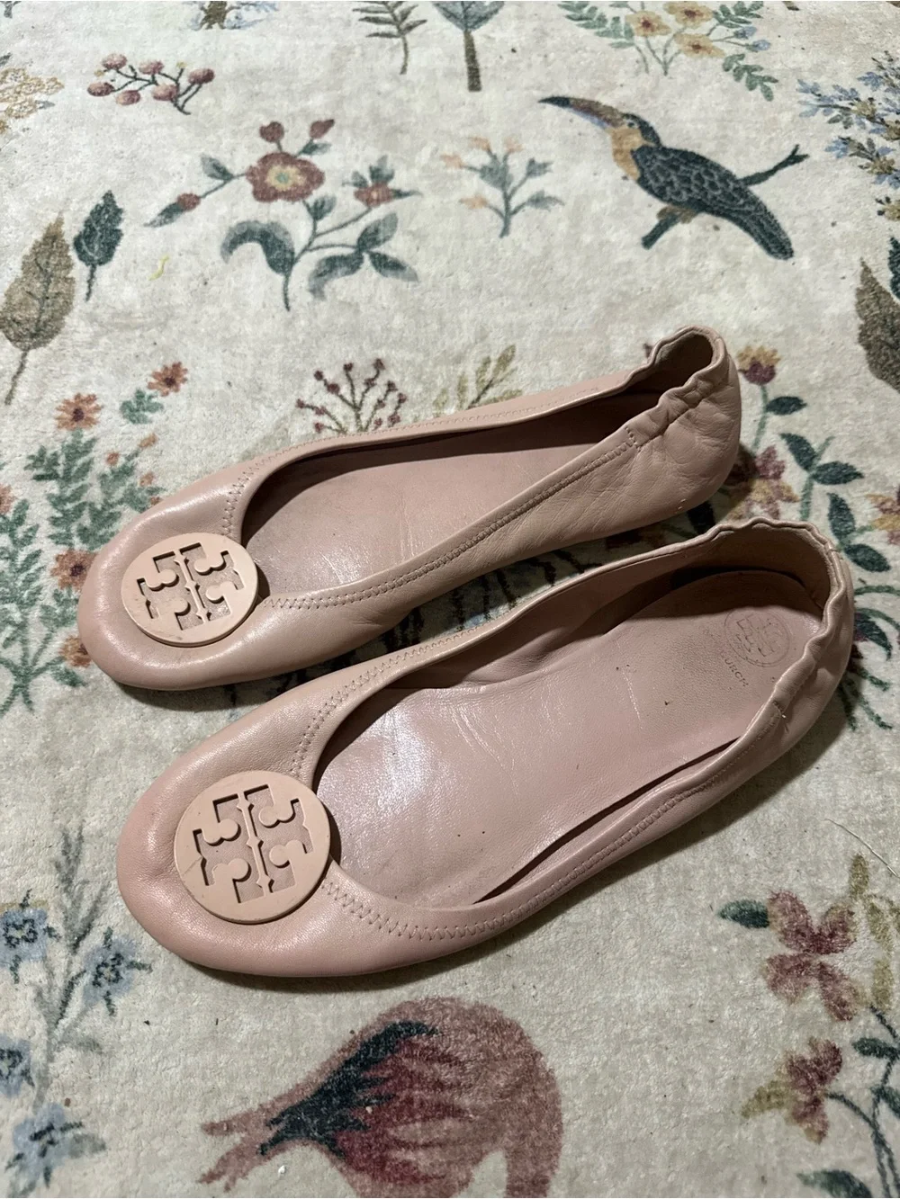 Tory Burch Pale Pink Leather Logo Ballet Flats 11M